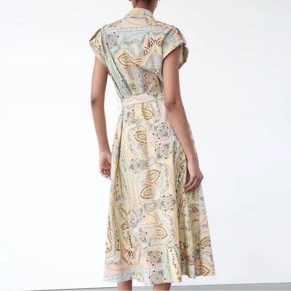 Zara Printed Belted Shirt Paisley sleeveless 100% cotton size large - Picture 4 of 11
